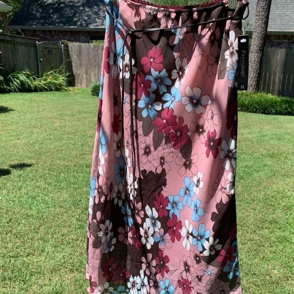 PANTOLOGY  Belted Floral print skirt rose burgundy brown blue fall spring summer